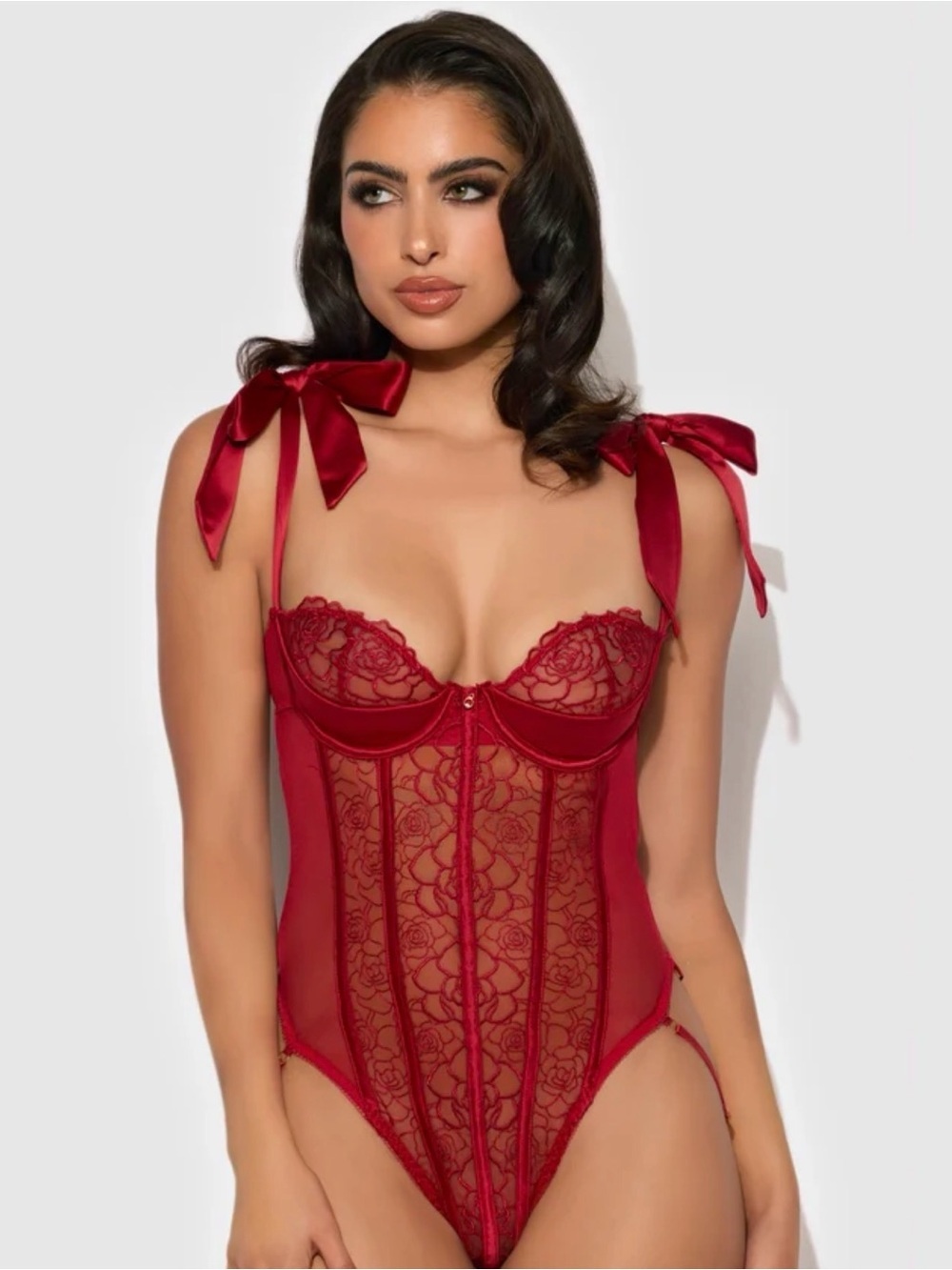 House of Desire Red Lace Bustier with Satin Straps